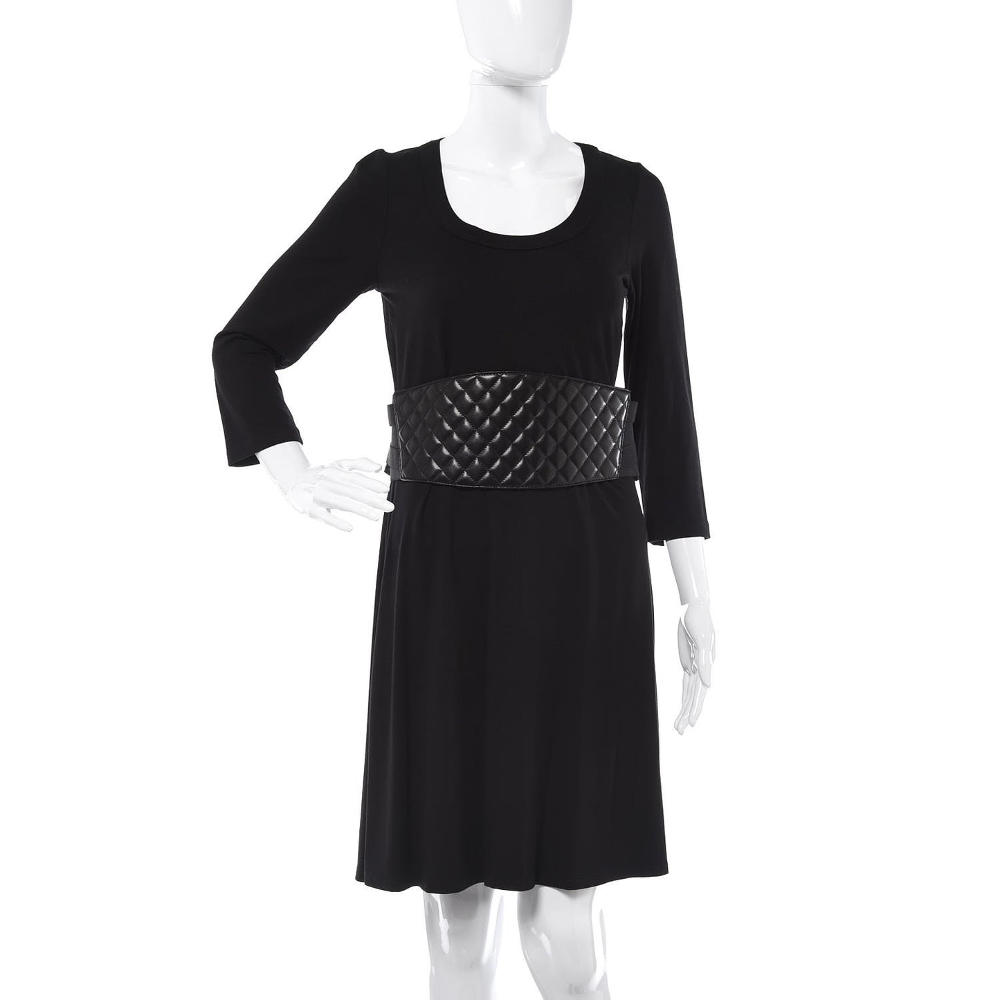 Lambskin Quilted Wide Belt M Black