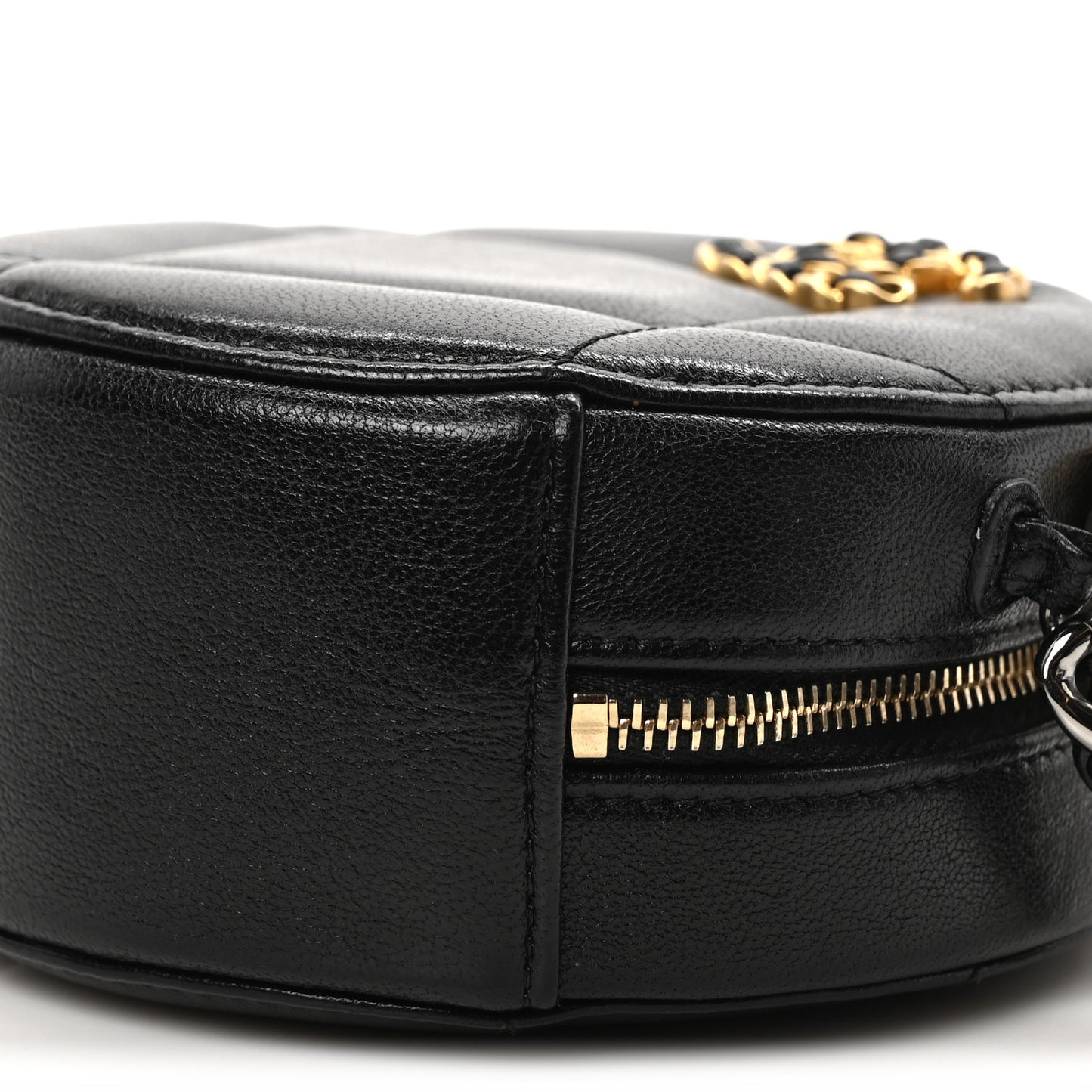 Shiny Goatskin Quilted Chanel 19 Round Clutch With Chain  Black