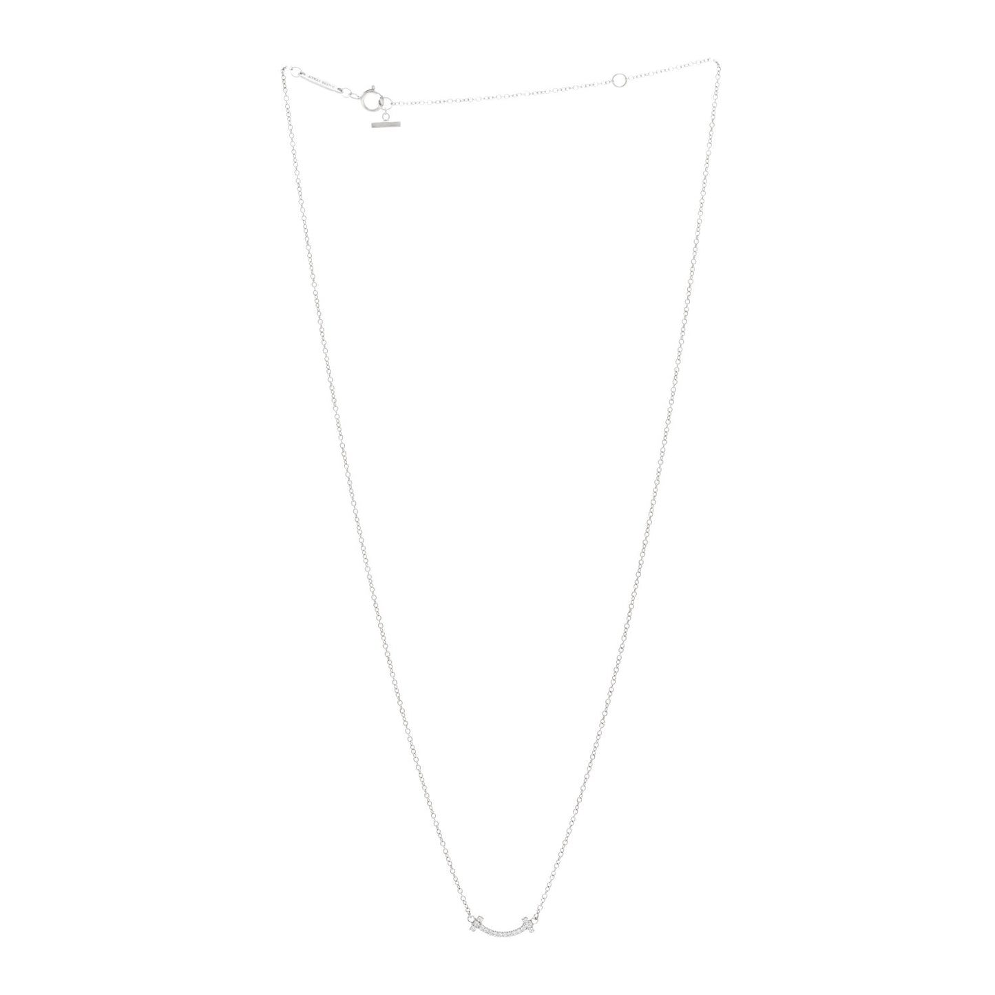 18K White Gold Diamond Mini T Smile Pendant Necklace