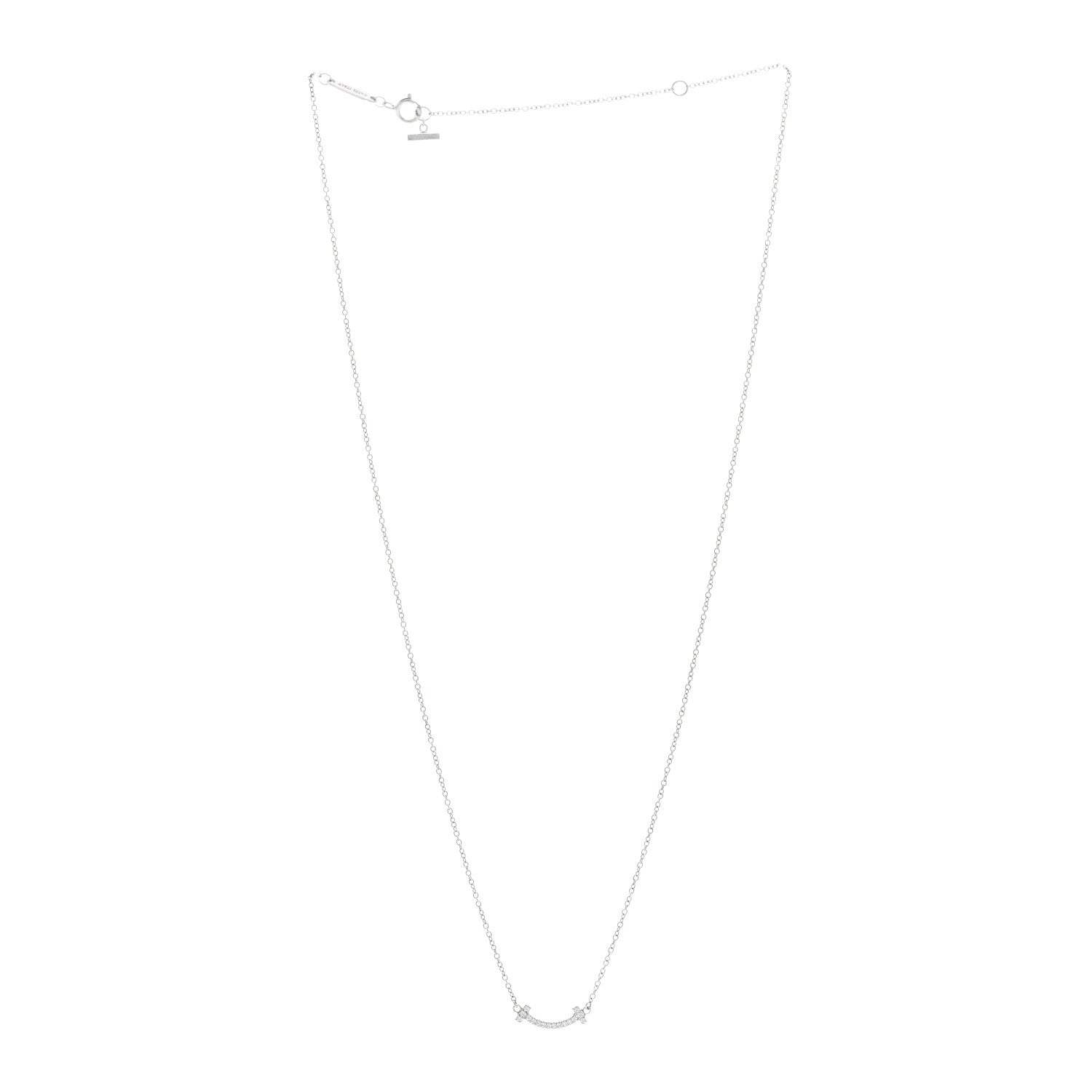 Tiffany 18K White Gold Diamond Mini T Smile Pendant Necklace 3 of 4