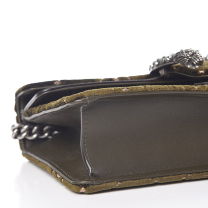 Gucci Velvet Moon Calfskin Crystal GG Monogram Small Dionysus Shoulder Bag Dark Olive Rose Gold 8 of 11