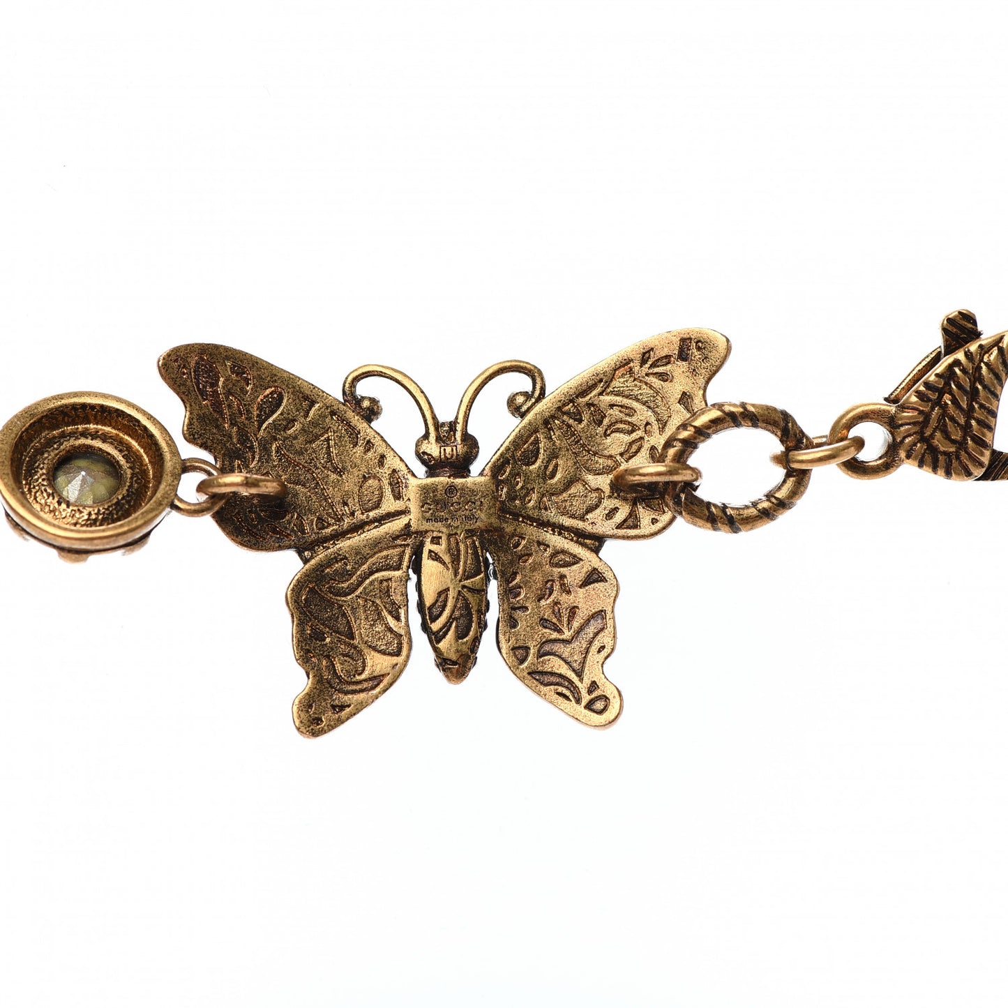 Crystal Butterfly Necklace Aged Gold Multicolor