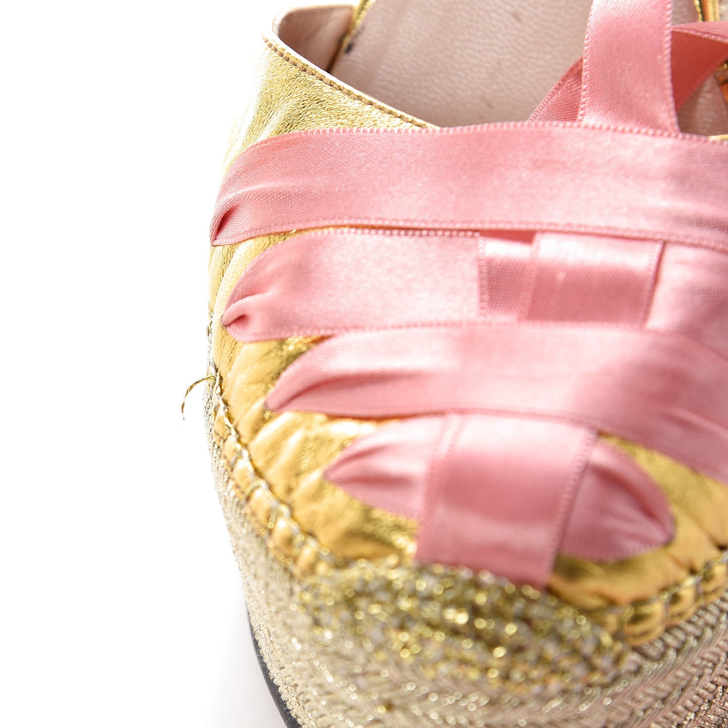 Nappa Satin Alexis Ankle Wrap Platform Espadrille Wedges 40 Yellow Pink