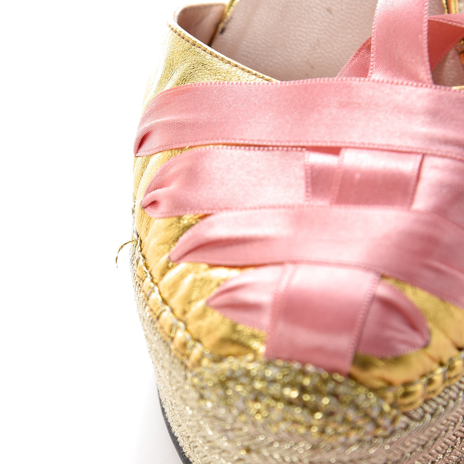Gucci Nappa Satin Alexis Ankle Wrap Platform Espadrille Wedges 40 Yellow Pink 14 of 15