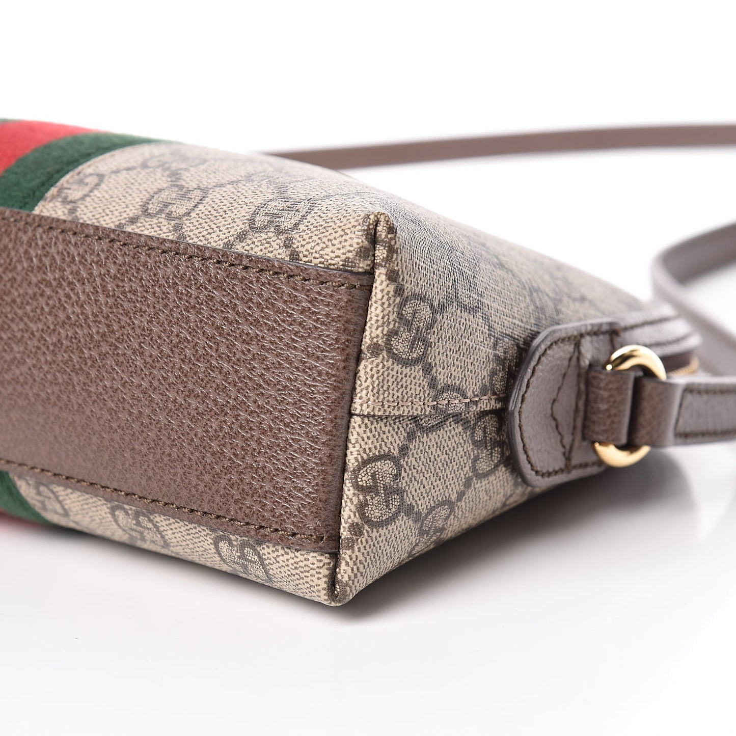 GG Supreme Monogram Textured Dollar Calfskin Web Small Ophidia Dome Shoulder Bag Beige Ebony New Acero