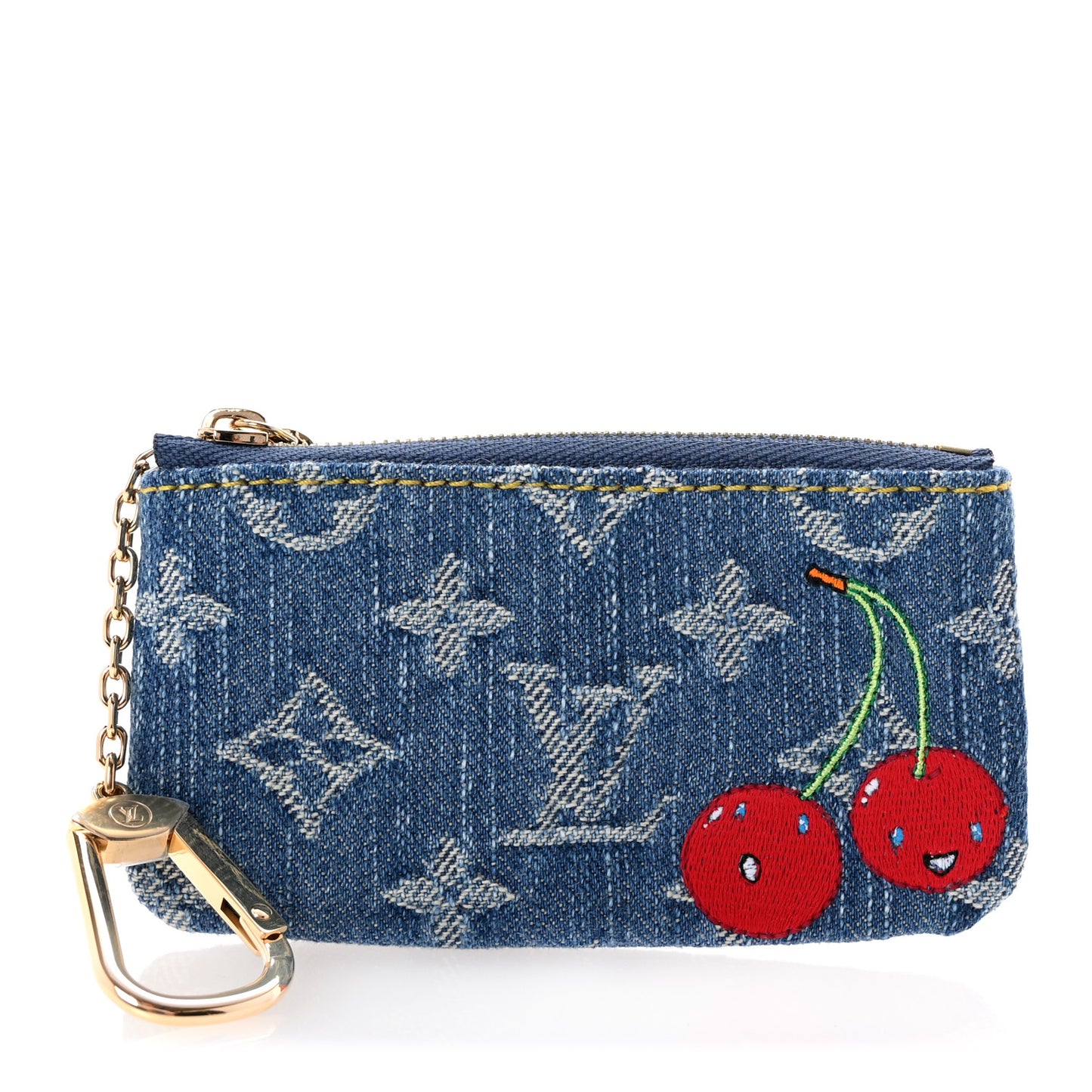 LV X TM Monogram Denim Cerises Key Pouch Blue