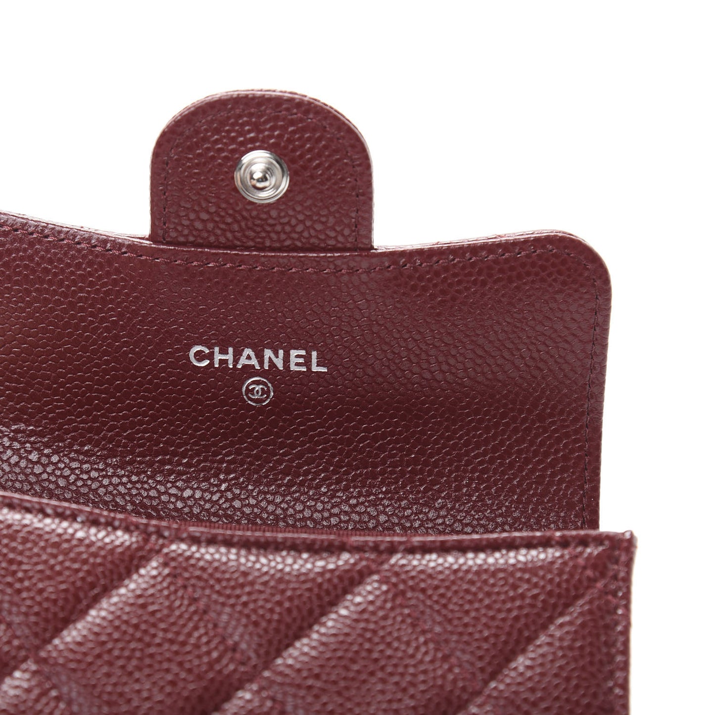 Caviar Quilted Flap Card Holder Wallet Burgundy