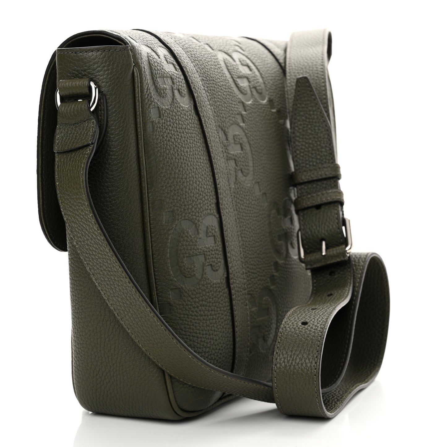 Calfskin Jumbo GG Embossed Double Buckle Medium Messenger Bag Dark Vintage Olive