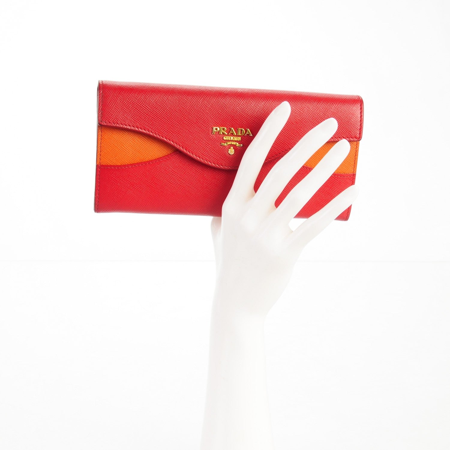 Prada Saffiano Cross Bi-Color Wallet Fuoco Papaya 2 of 7