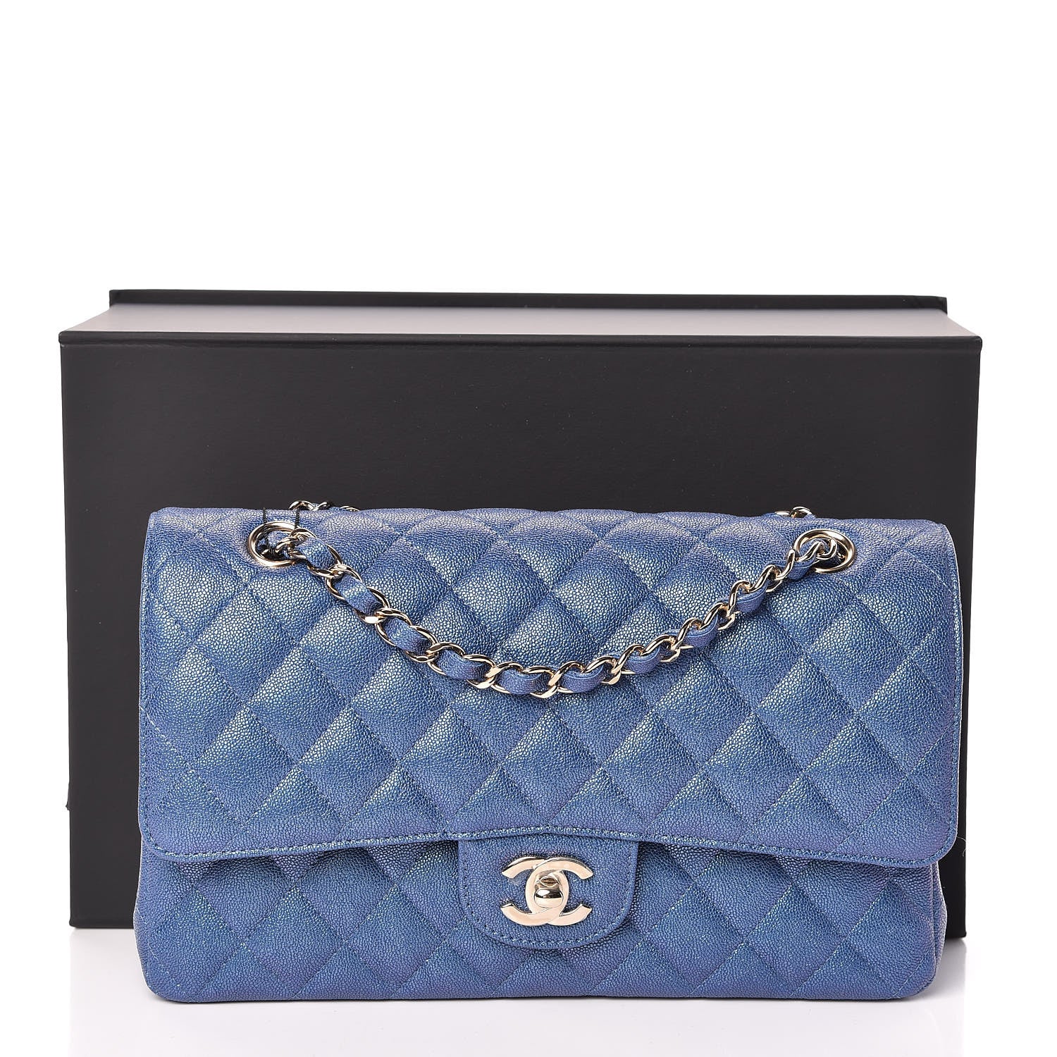 Chanel Iridescent Caviar Quilted Medium Double Flap Dark Blue 10 of 10