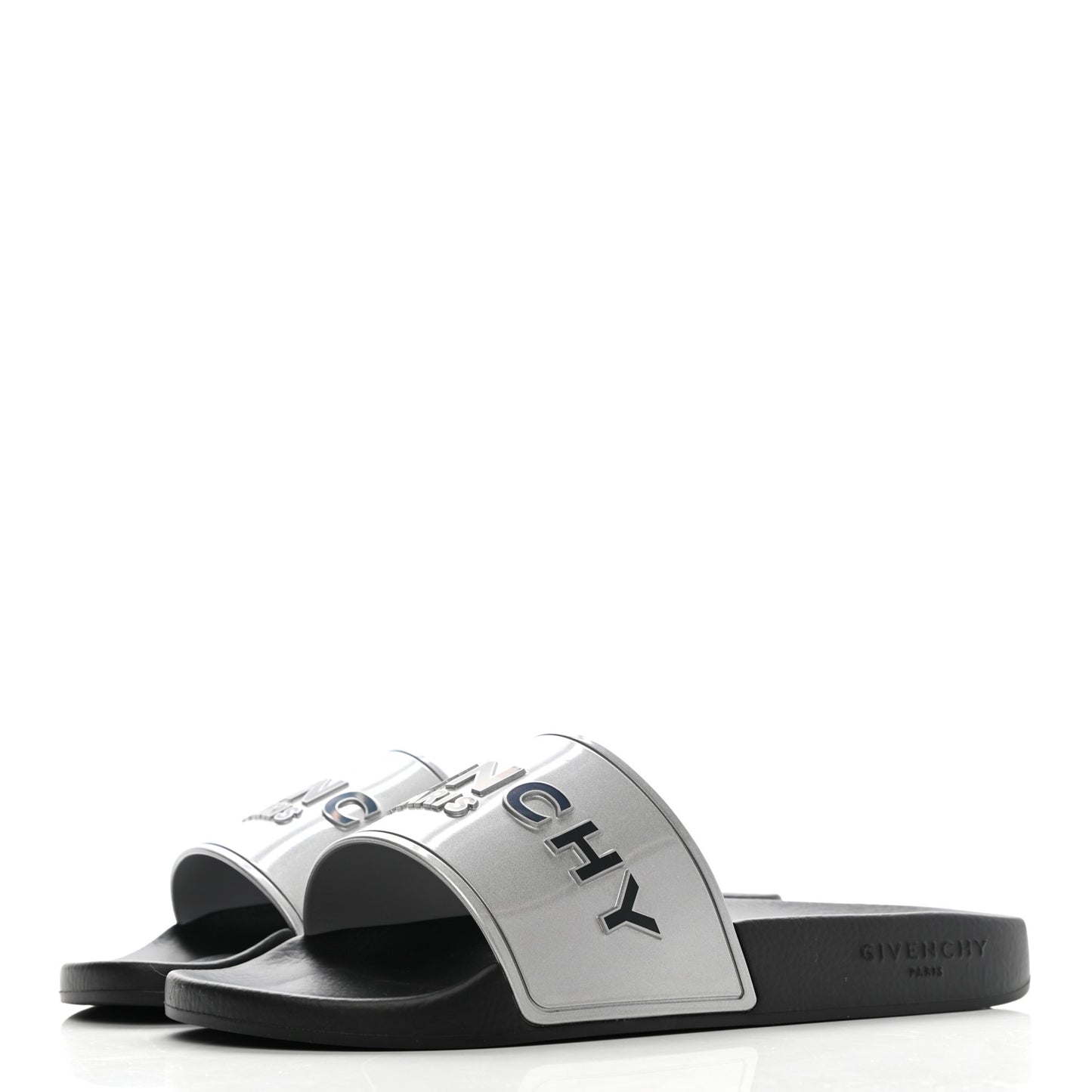 Metallic Rubber Logo Pool Slide Sandals 40 Silver