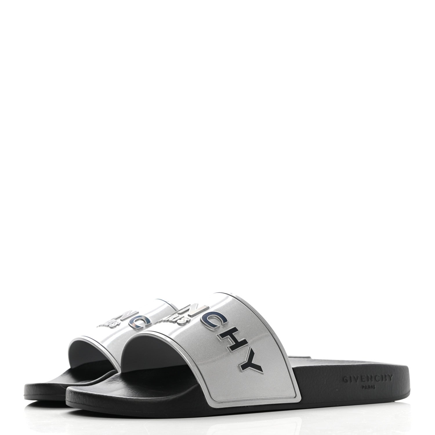 Givenchy Metallic Rubber Logo Pool Slide Sandals 40 Silver 3 of 8