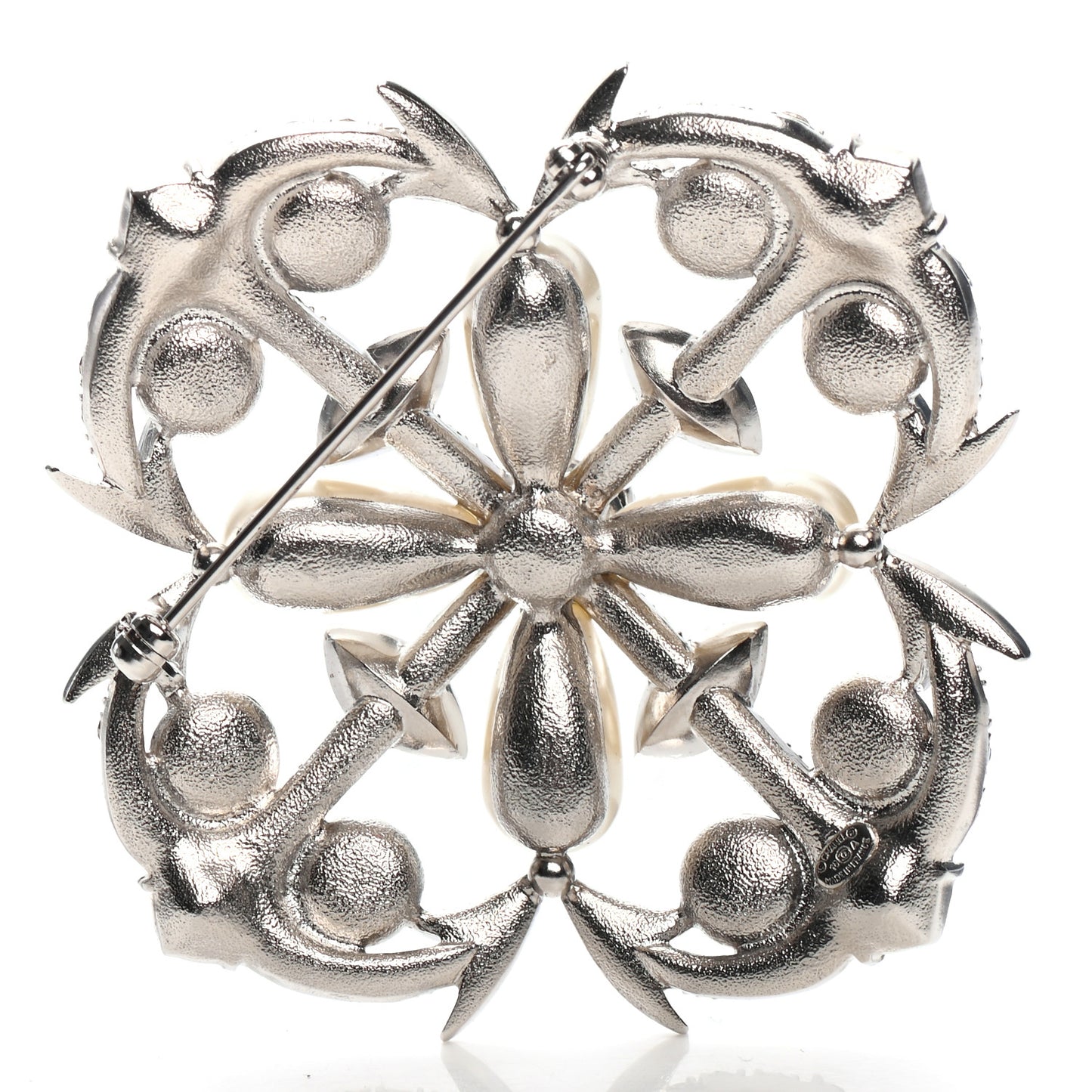 Pearl Crystal Enamel CC Brooch Silver Blue