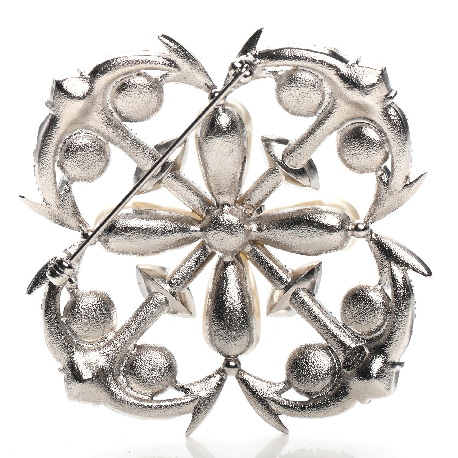Chanel Pearl Crystal Enamel CC Brooch Silver Blue 3 of 4