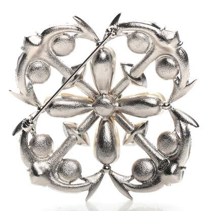 Chanel Pearl Crystal Enamel CC Brooch Silver Blue 3 of 4