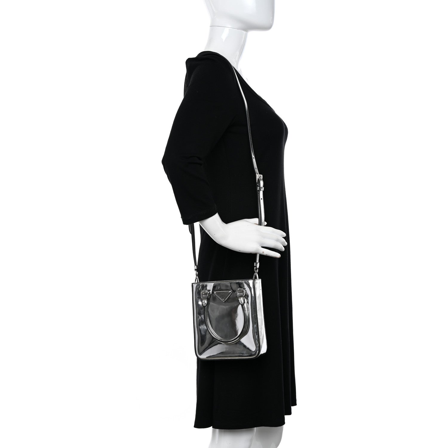 Prada Spazzolato Triangle Small Double Handle Crossbody Tote Argento 2 of 11