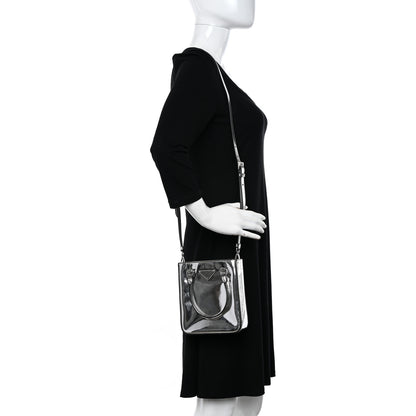 Prada Spazzolato Triangle Small Double Handle Crossbody Tote Argento 2 of 11
