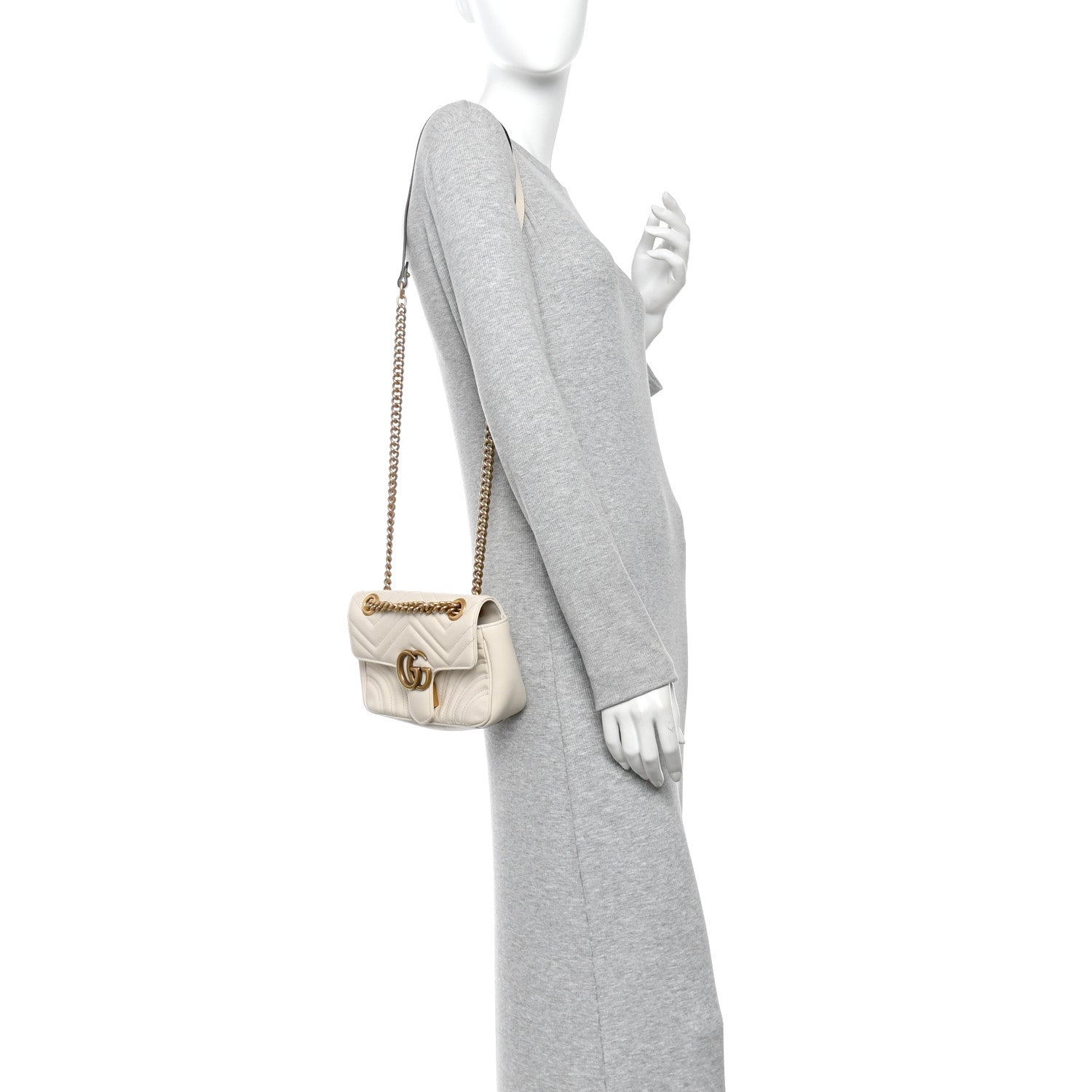 Gucci Calfskin Matelasse Mini GG Marmont Shoulder Bag White 2 of 10