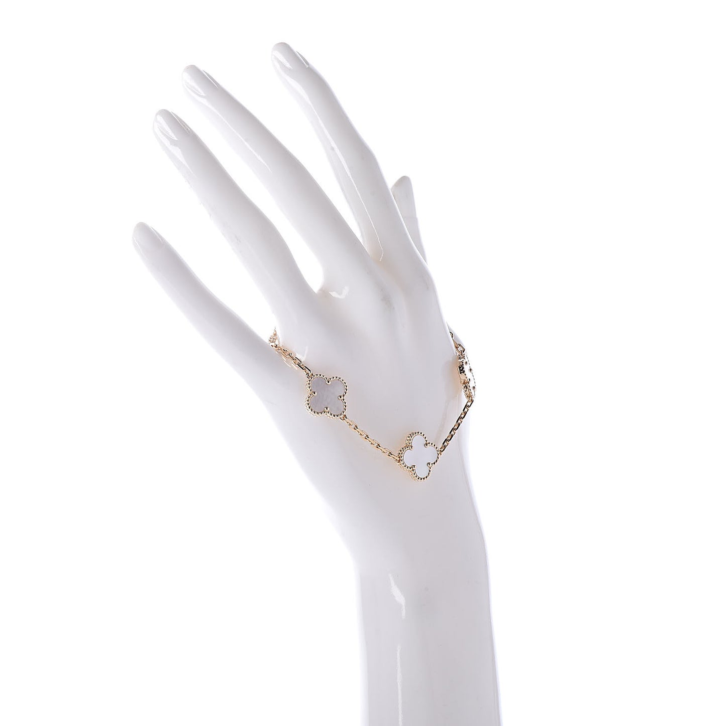 18K Yellow Gold Mother of Pearl 5 Motifs Vintage Alhambra Bracelet