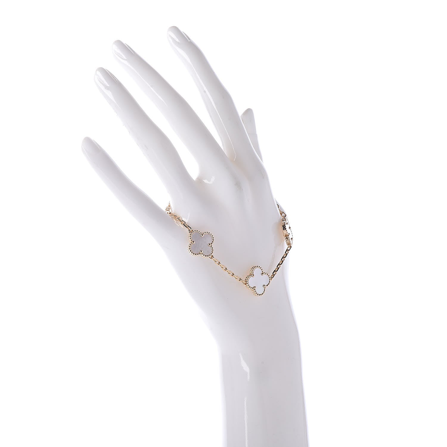 Van Cleef & Arpels 18K Yellow Gold Mother of Pearl 5 Motifs Vintage Alhambra Bracelet 2 of 7