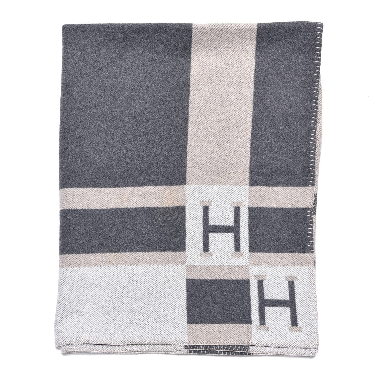 Hermes Wool Cashmere Avalon Bayadere Blanket Galet Ecru 1 of 4