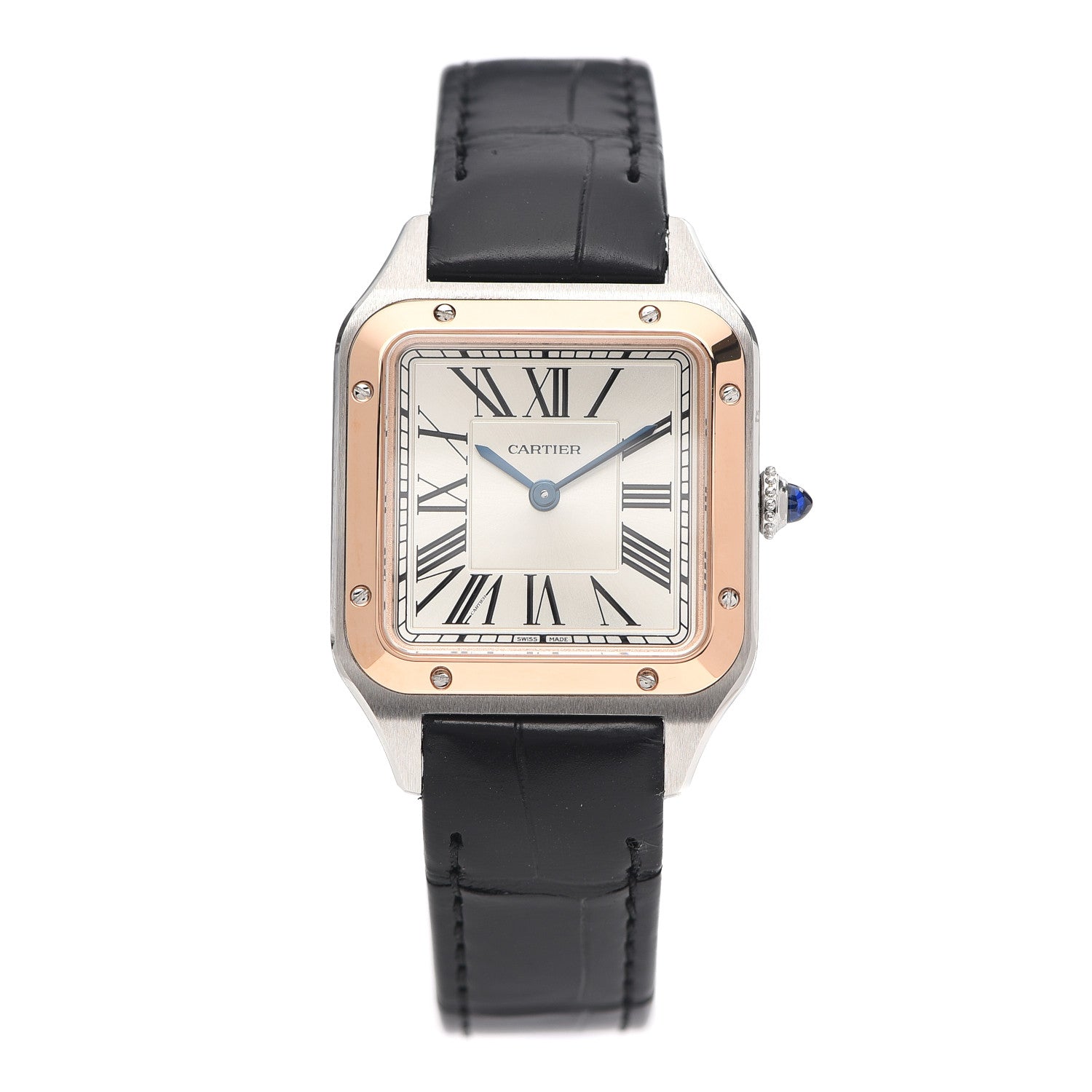 Cartier Stainless Steel 18K Pink Gold Alligator 27.5mm Santos Dumont Quartz Watch 1 of 5