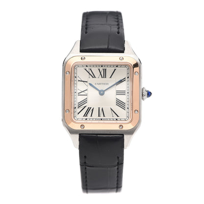 Cartier Stainless Steel 18K Pink Gold Alligator 27.5mm Santos Dumont Quartz Watch 1 of 5