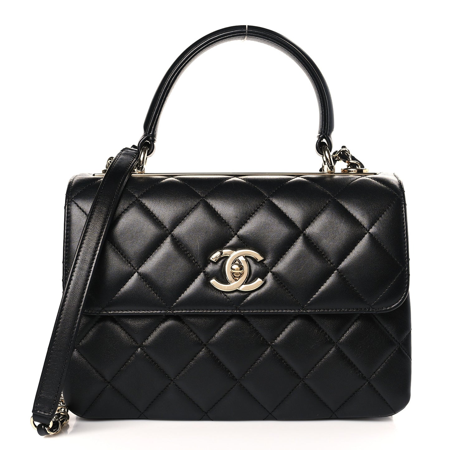 Lambskin Quilted Small Trendy CC Dual Handle Flap Bag Black