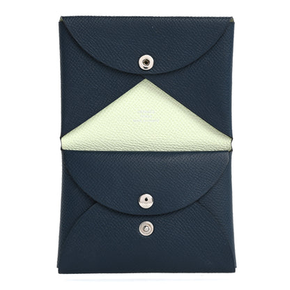Hermes Epsom Verso Calvi Duo Card Case Bleu De Prusse Vert Fizz 5 of 8