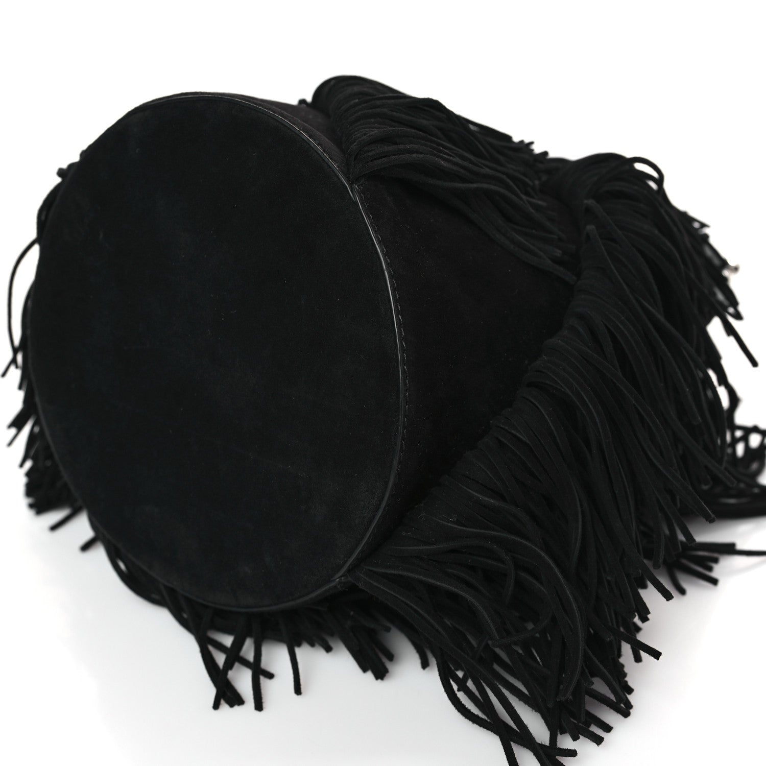 Christian Louboutin Suede Calfskin Fringe Marie Jane Bucket Black 7 of 8