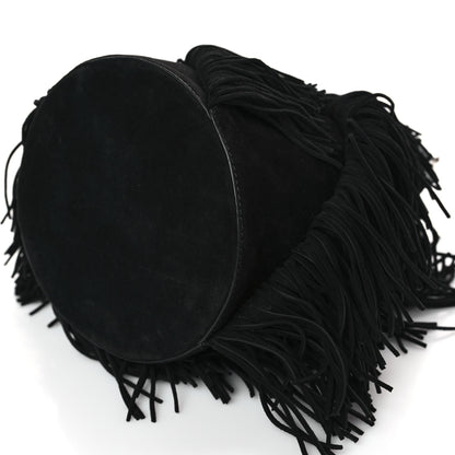 Christian Louboutin Suede Calfskin Fringe Marie Jane Bucket Black 7 of 8