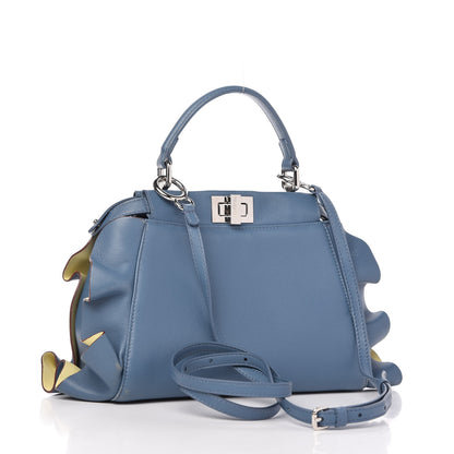Fendi Nappa Bi-Color Mini Waves Peekaboo Iconic Satchel Ceruleo Banana 3 of 9