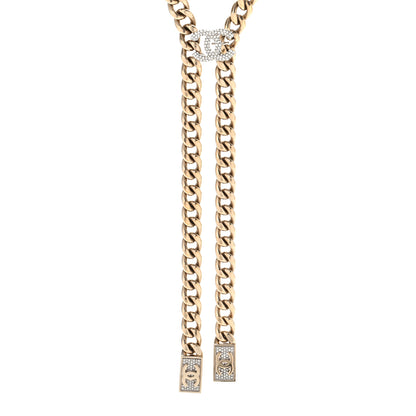 Chanel Chain Link Crystal CC Dog Tag Charm Necklace Gold 1 of 7