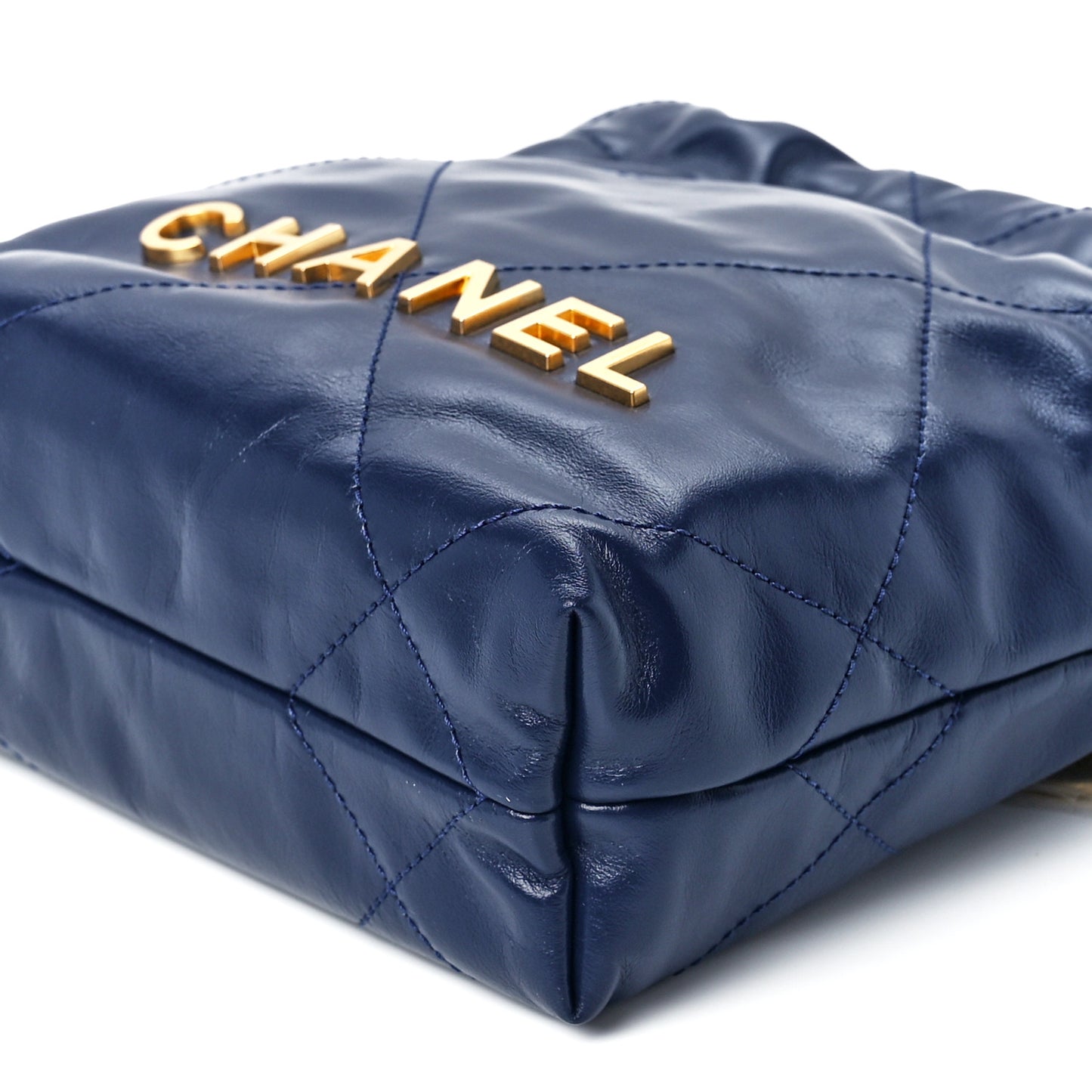Shiny Calfskin Quilted Mini Chanel 22 Navy Blue