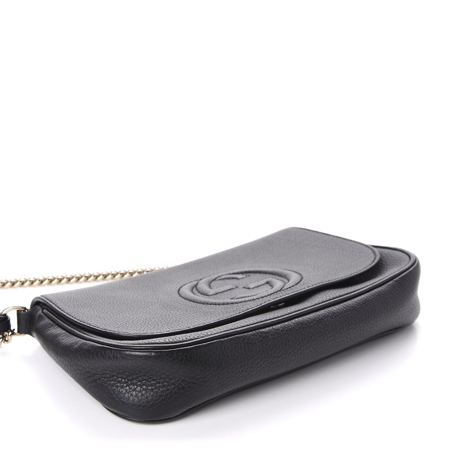 Pebbled Calfskin Medium Soho Flap Crossbody Black
