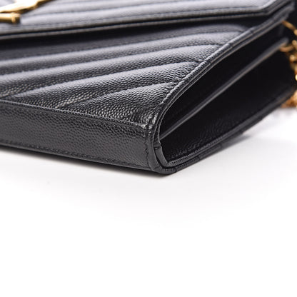 Saint Laurent Grain De Poudre Matelasse Chevron Monogram Chain Wallet Black 11 of 11