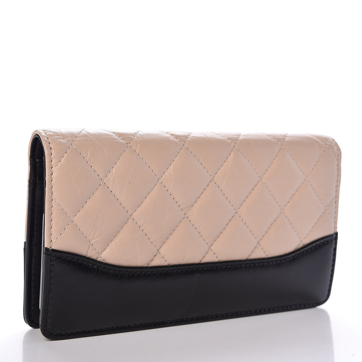 Chanel Aged Calfskin Quilted Gabrielle Yen Wallet Beige Black 3 of 7