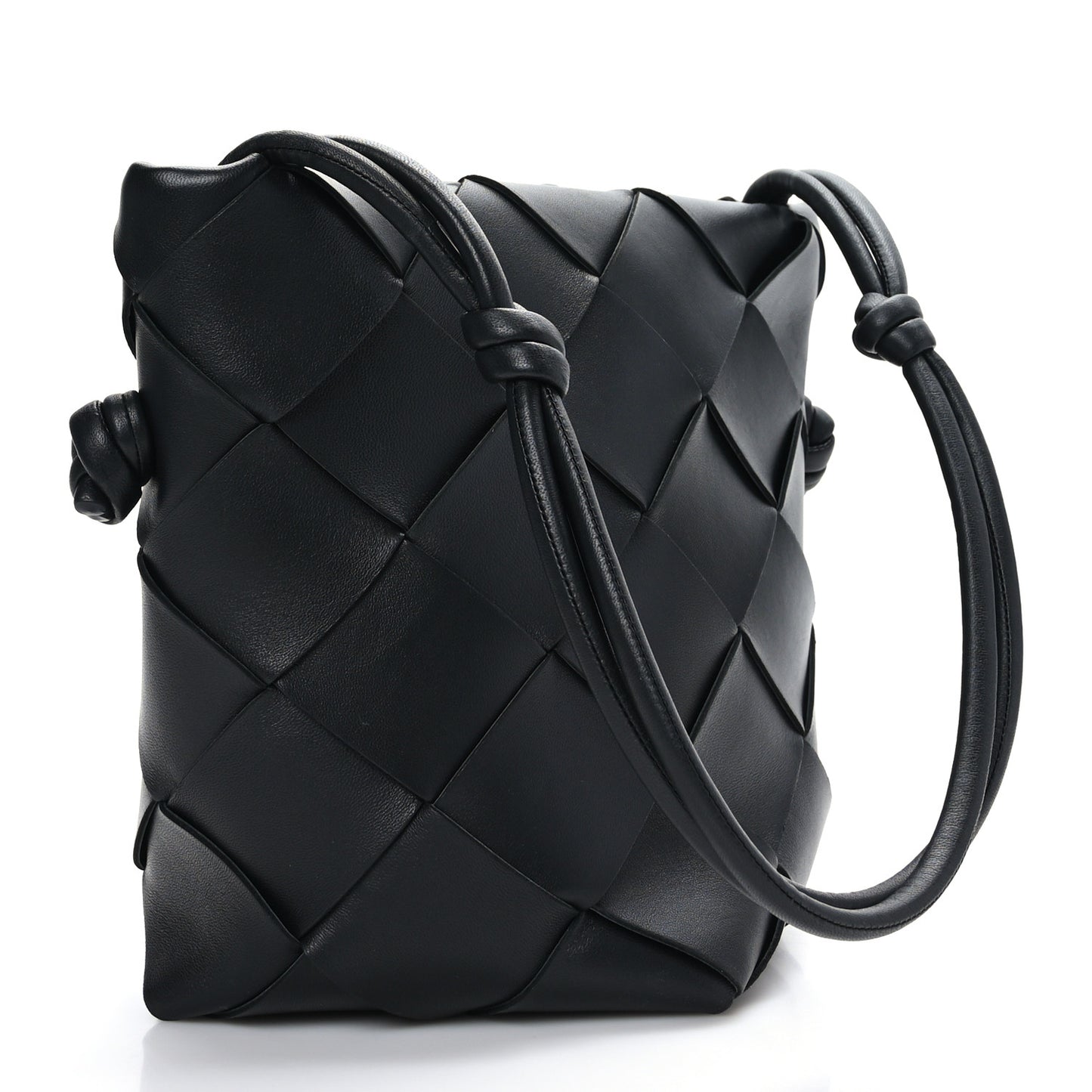 Nappa Maxi Intrecciato Clasp Bucket Bag Black
