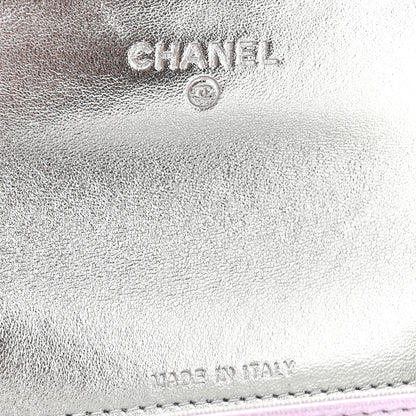 Chanel Gradient Metallic Calfskin Quilted Flap Card Holder Wallet Silver Blue Yellow Purple 6 of 8