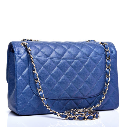 Chanel Iridescent Caviar Quilted Jumbo Double Flap Dark Blue 3 of 11