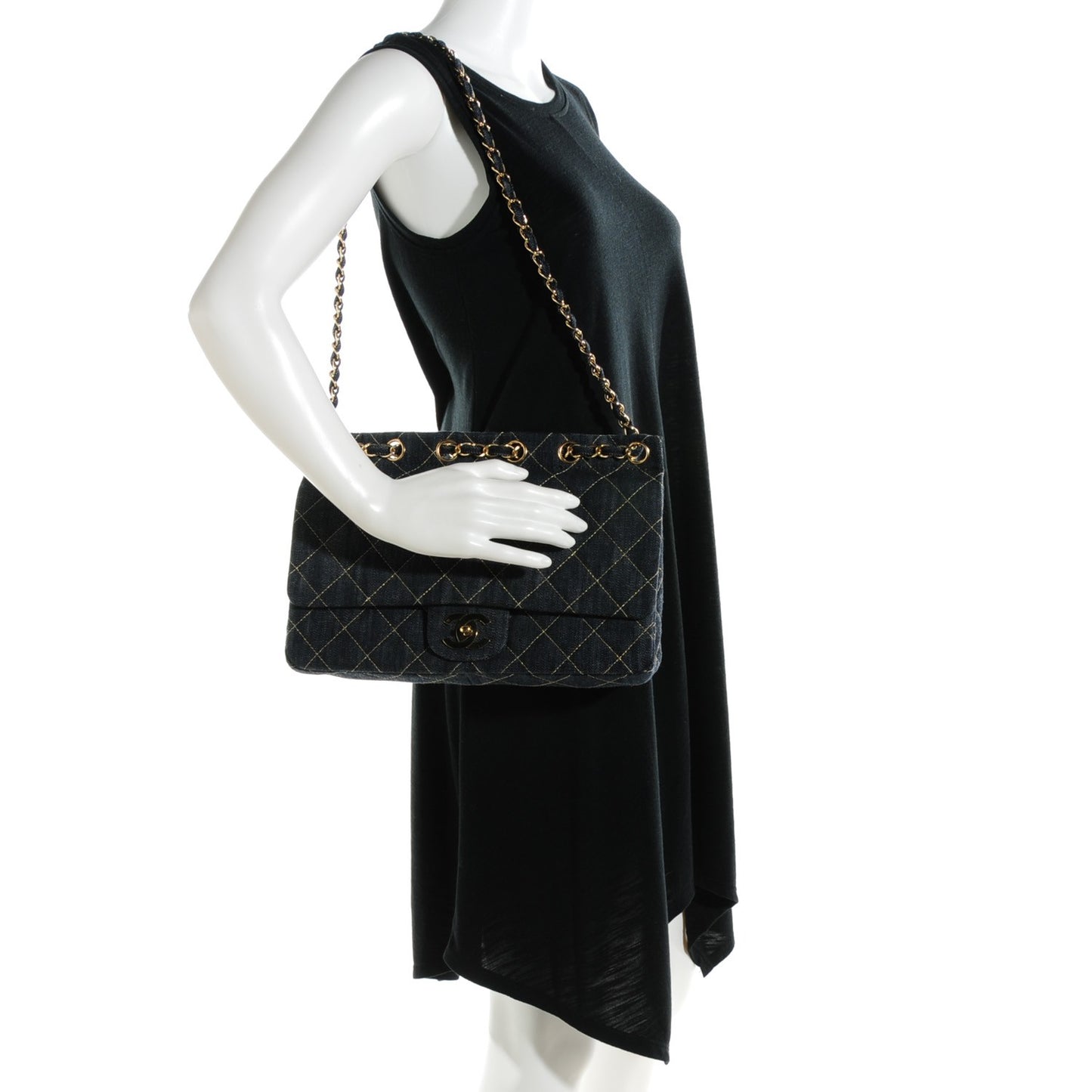 Denim Quilted Jumbo Diagonal CC Flap Blue