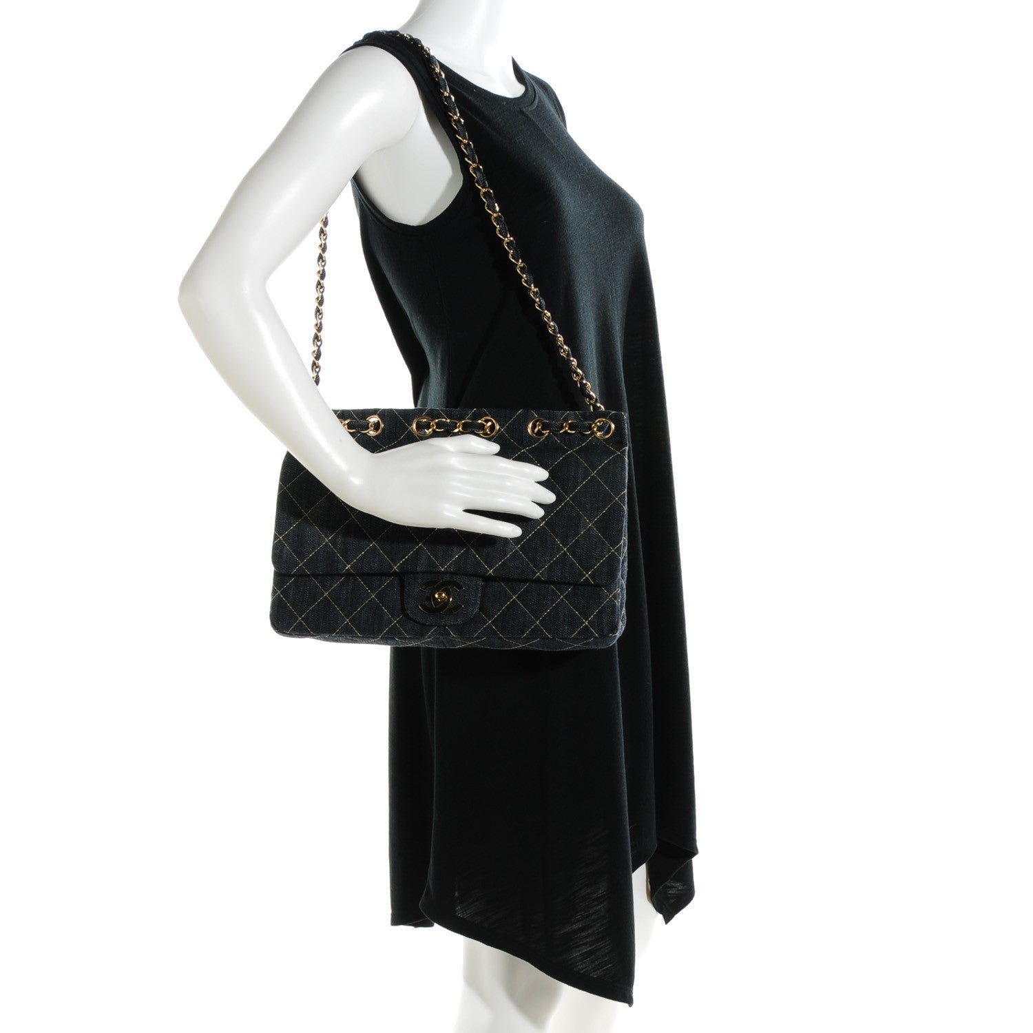 Chanel Denim Quilted Jumbo Diagonal CC Flap Blue 2 of 7