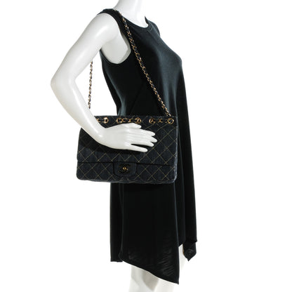 Chanel Denim Quilted Jumbo Diagonal CC Flap Blue 2 of 7