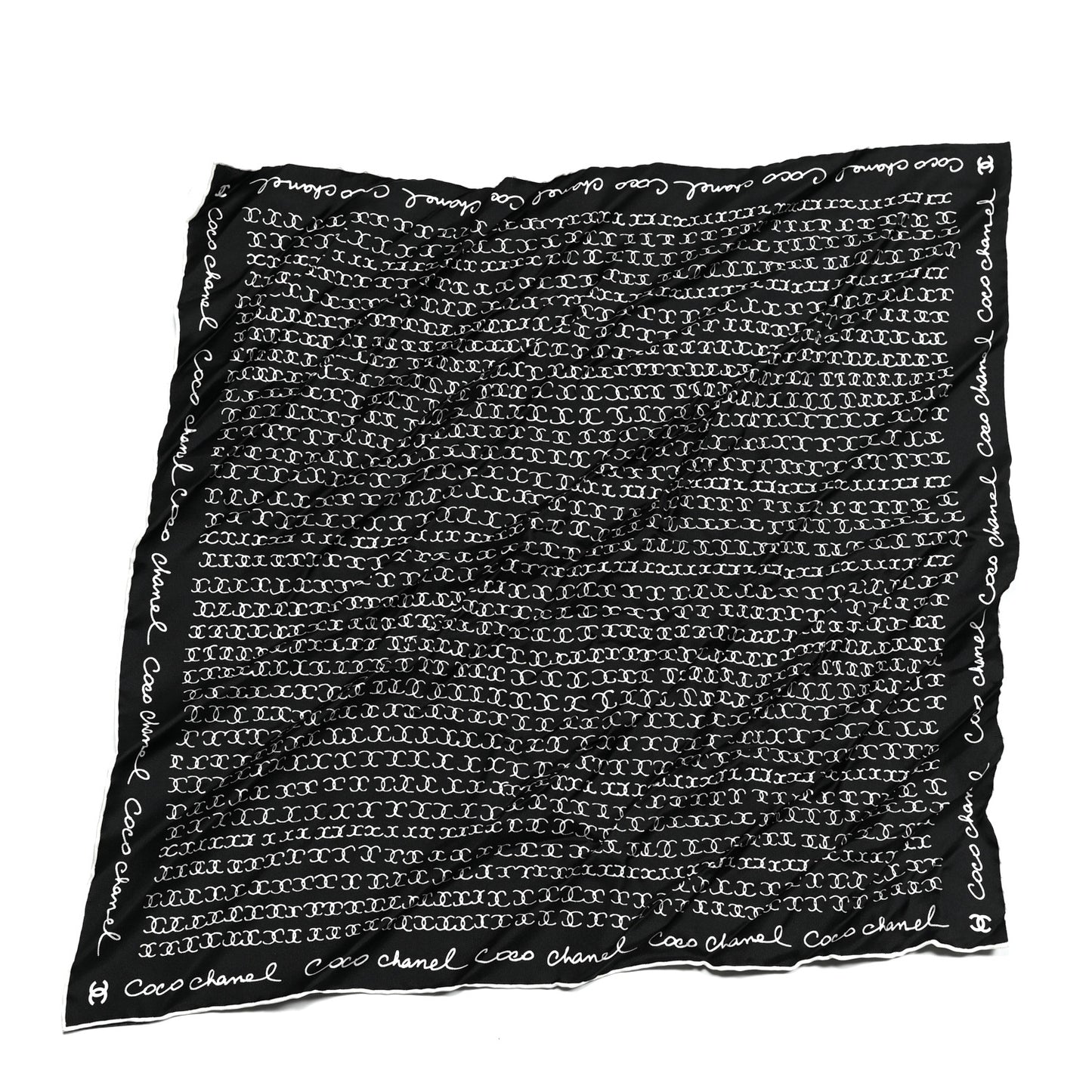 Silk Twill Square Scarf Hair Tie Black White