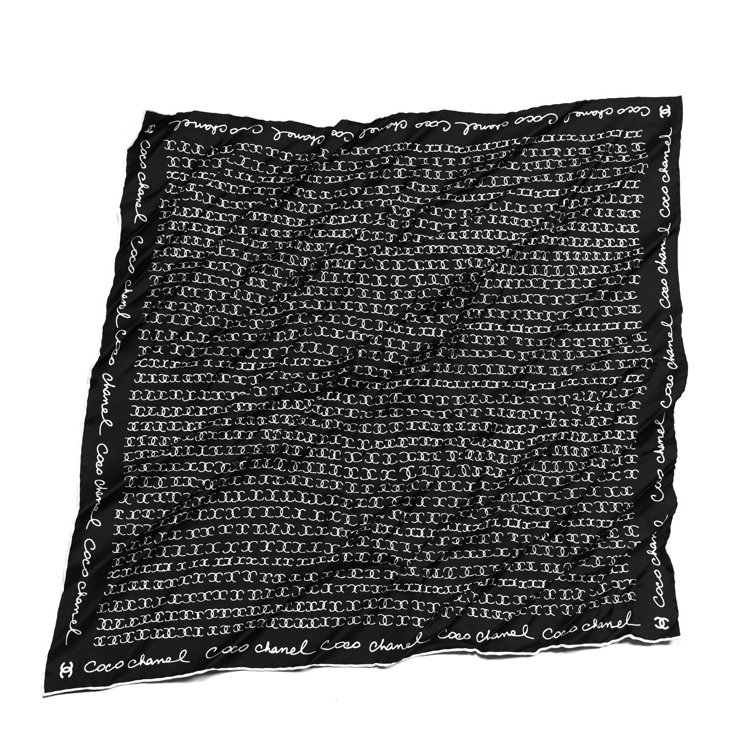 Chanel Silk Twill Square Scarf Hair Tie Black White 4 of 6