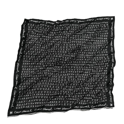 Chanel Silk Twill Square Scarf Hair Tie Black White 4 of 6