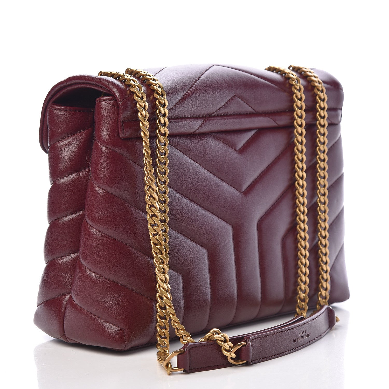 Saint Laurent Calfskin Y Quilted Monogram Small Loulou Chain Satchel Dark Legion Red 3 of 16
