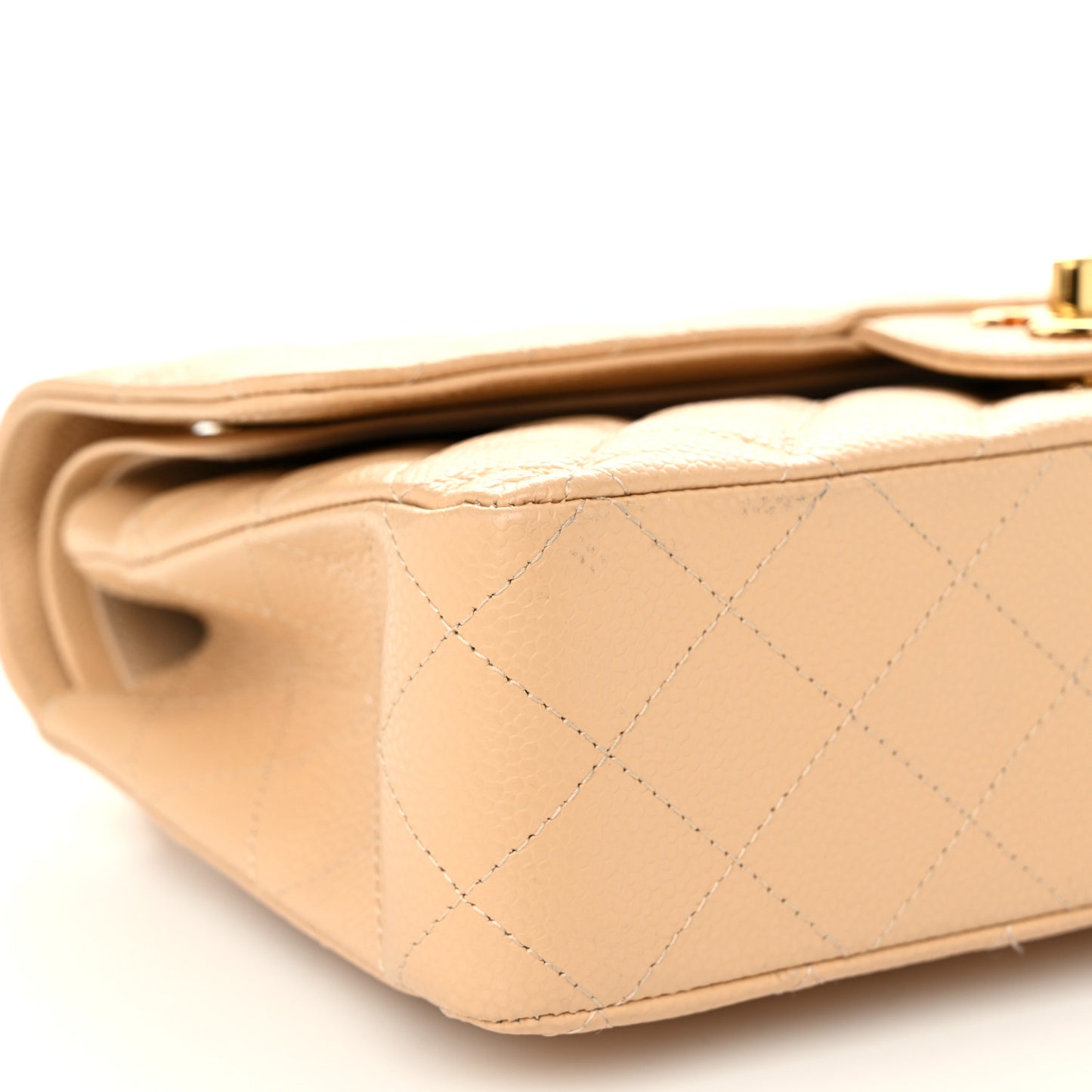 Caviar Quilted Medium Double Flap Beige