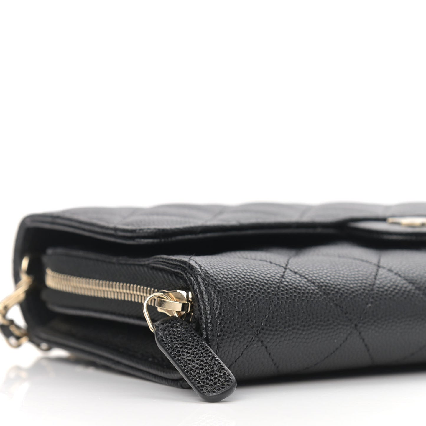 Caviar Quilted Phone Holder Wallet With Removable Chain Black