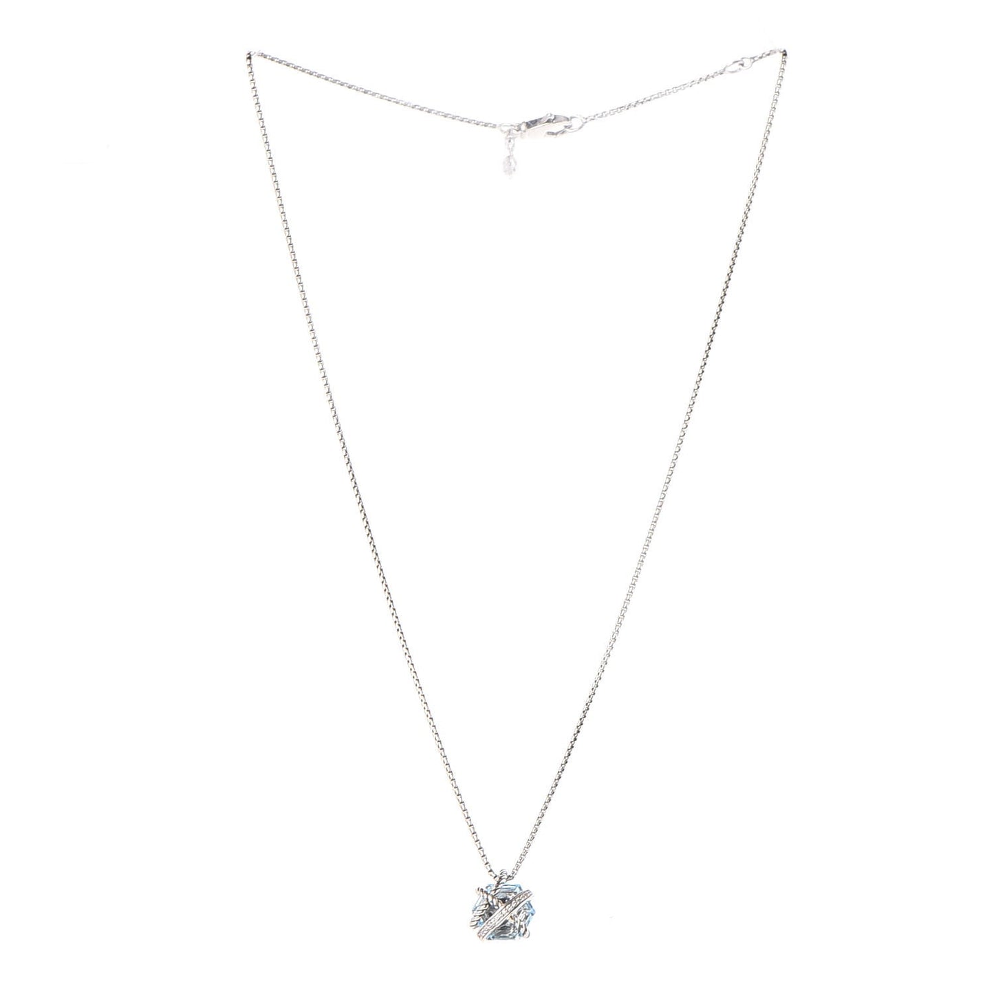 Sterling Silver Diamond Blue Topaz 10mm Petite Cable Wrap Pendant Necklace